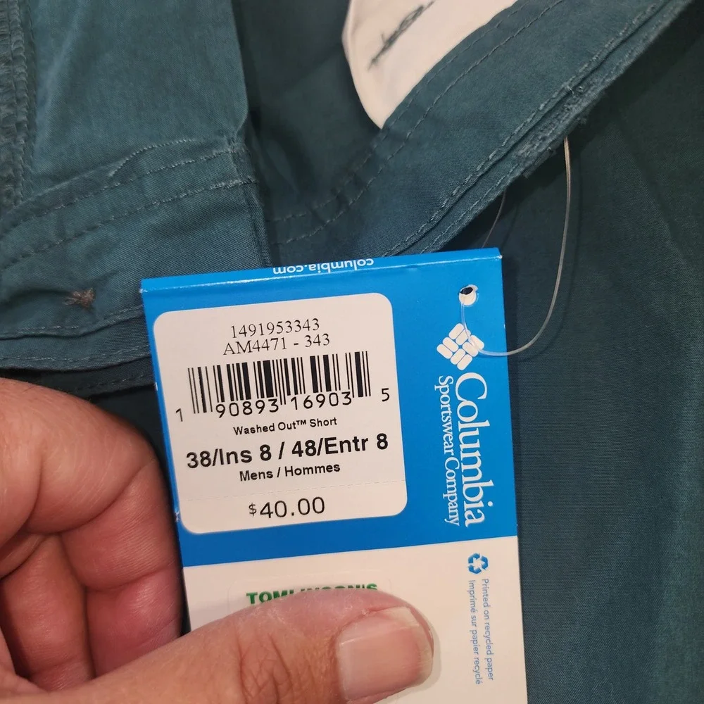 Columbia Washed Out Shorts Mens 38 Teal Blue Green Cotton Chino 8 Inseam AM4471